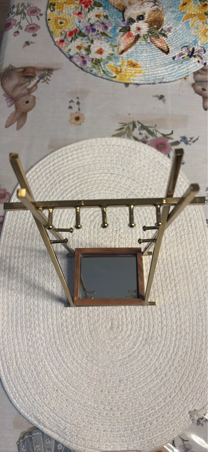 Wooden and Brass Jewelry Stand with Mirror - photo 3