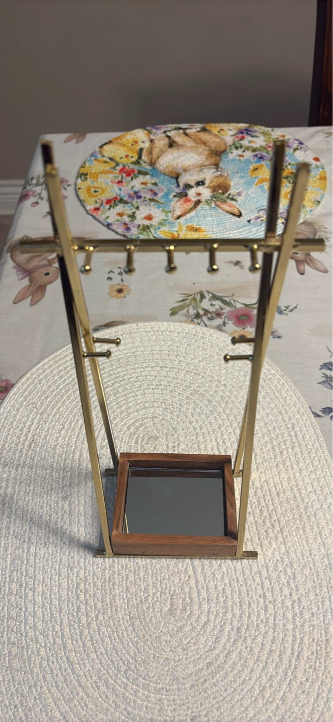 Wooden and Brass Jewelry Stand with Mirror - photo 4