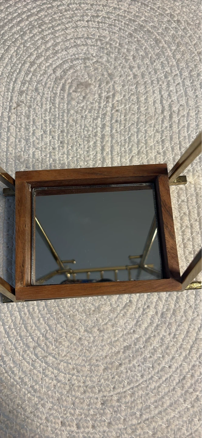 Wooden and Brass Jewelry Stand with Mirror - photo 5
