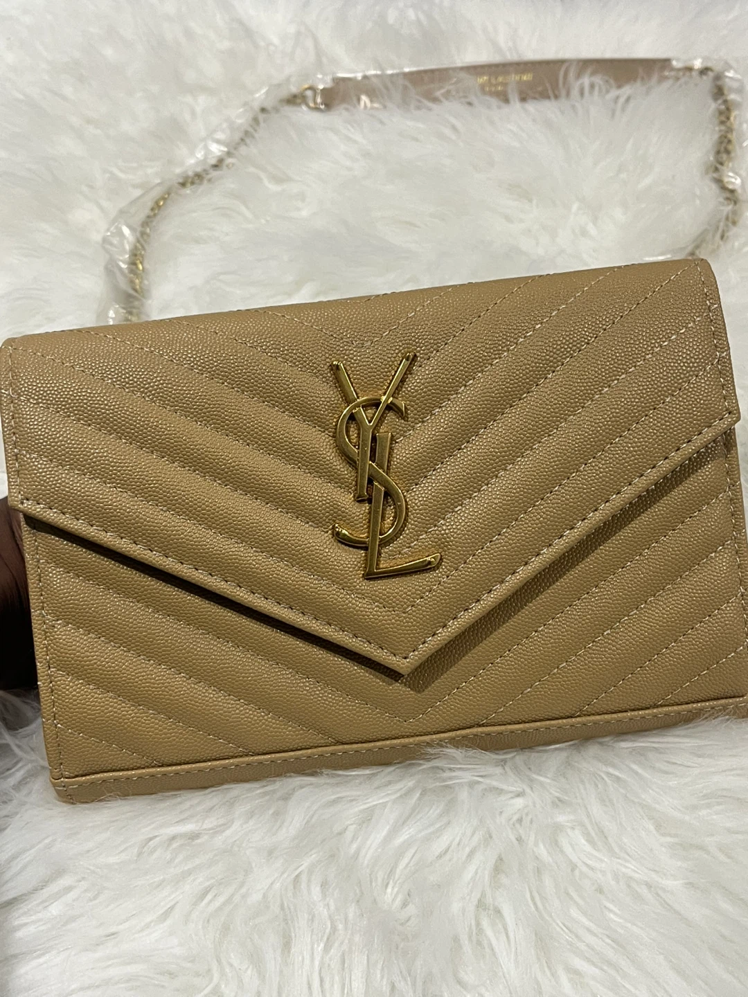 YSL Tan Leather Wallet Chain Bag