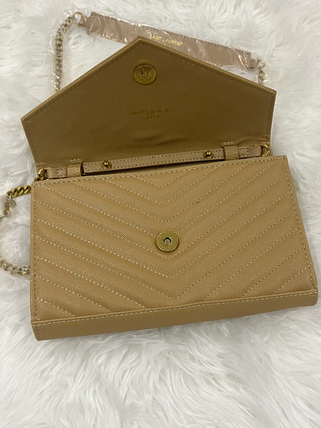 YSL Tan Leather Wallet Chain Bag - photo 2