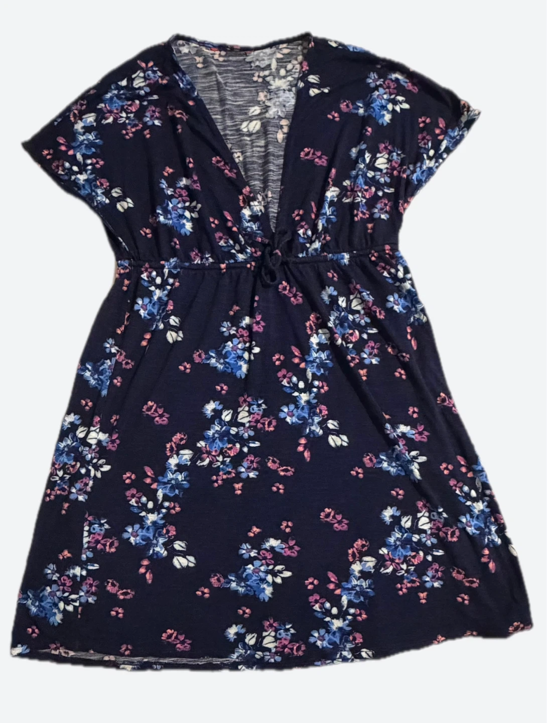 Navy Blue Floral Print Beach Dress