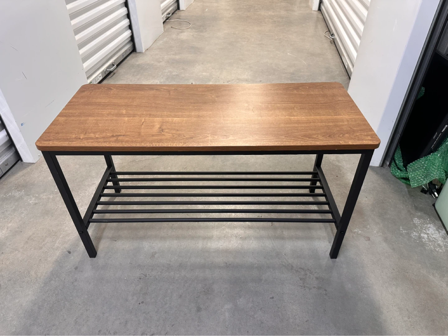 Wood Top Bench with Metal Frame and Shelf