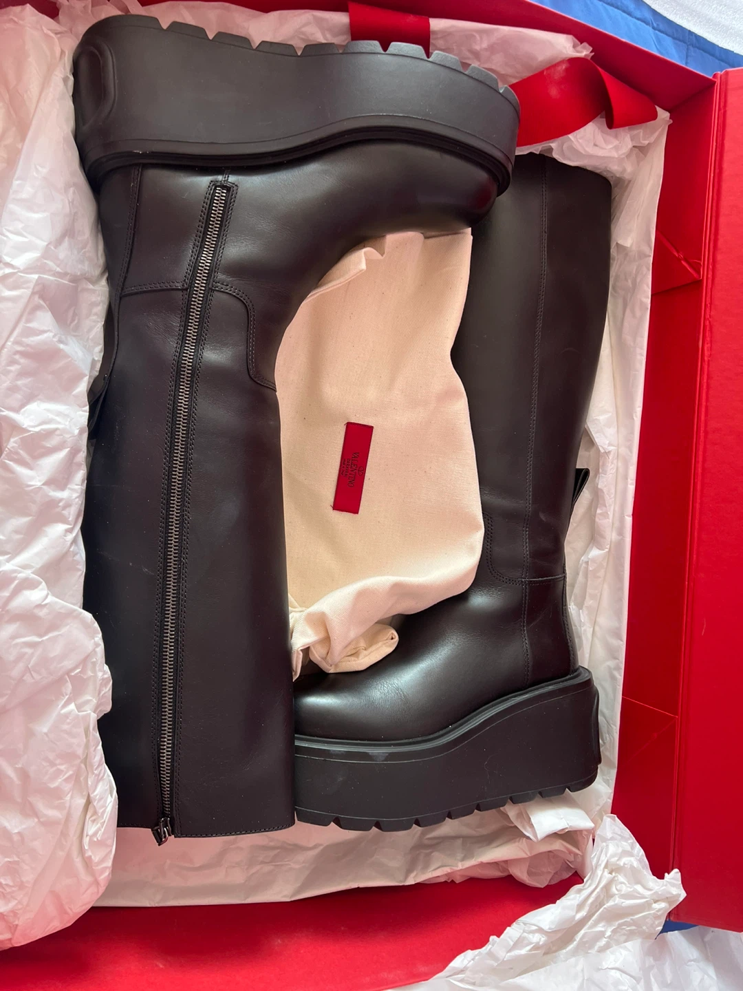 Valentino Black Leather Platform Knee-High Boots - photo 2