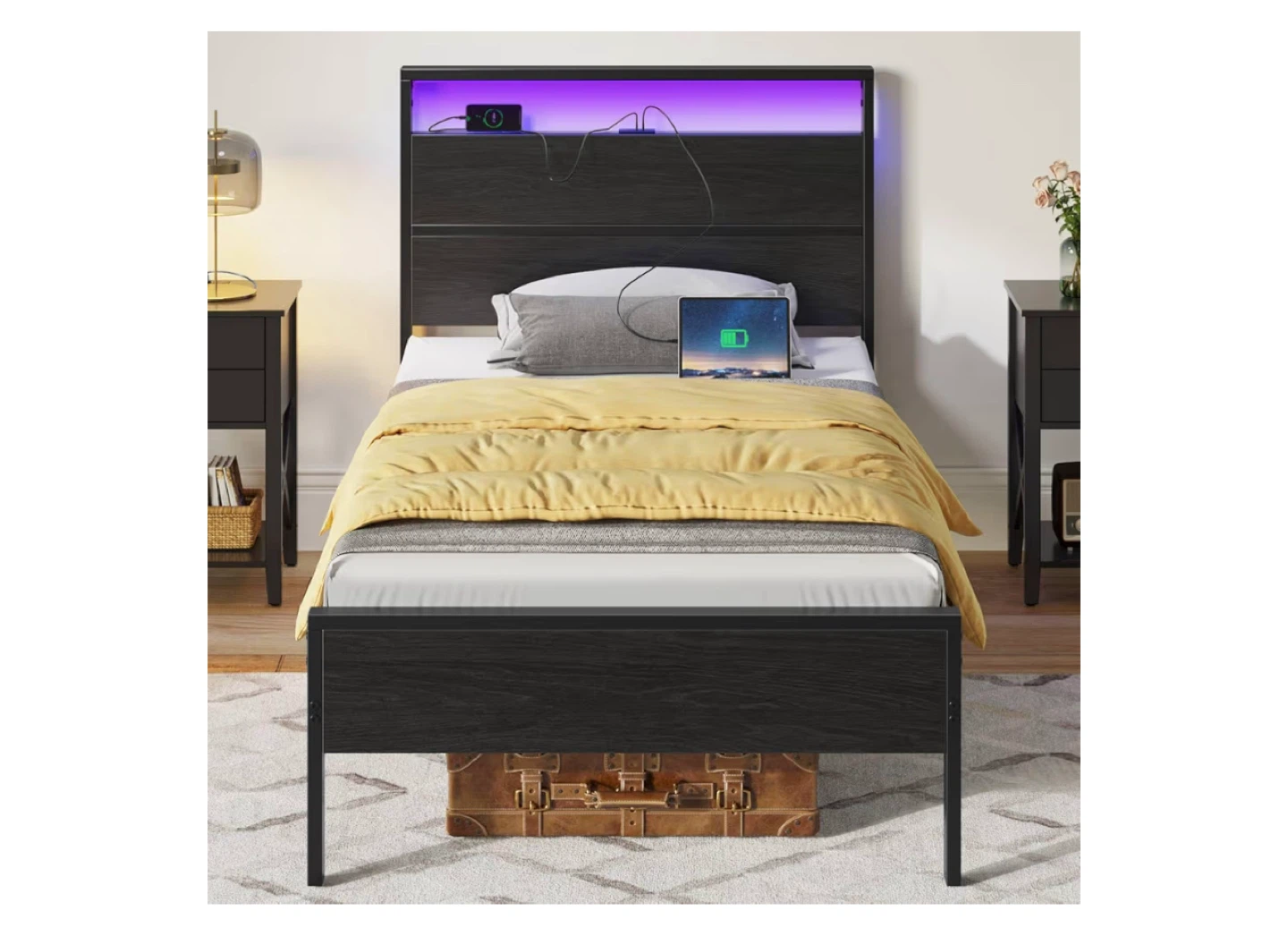 Twin Bed Frame with Headboard Charging Station