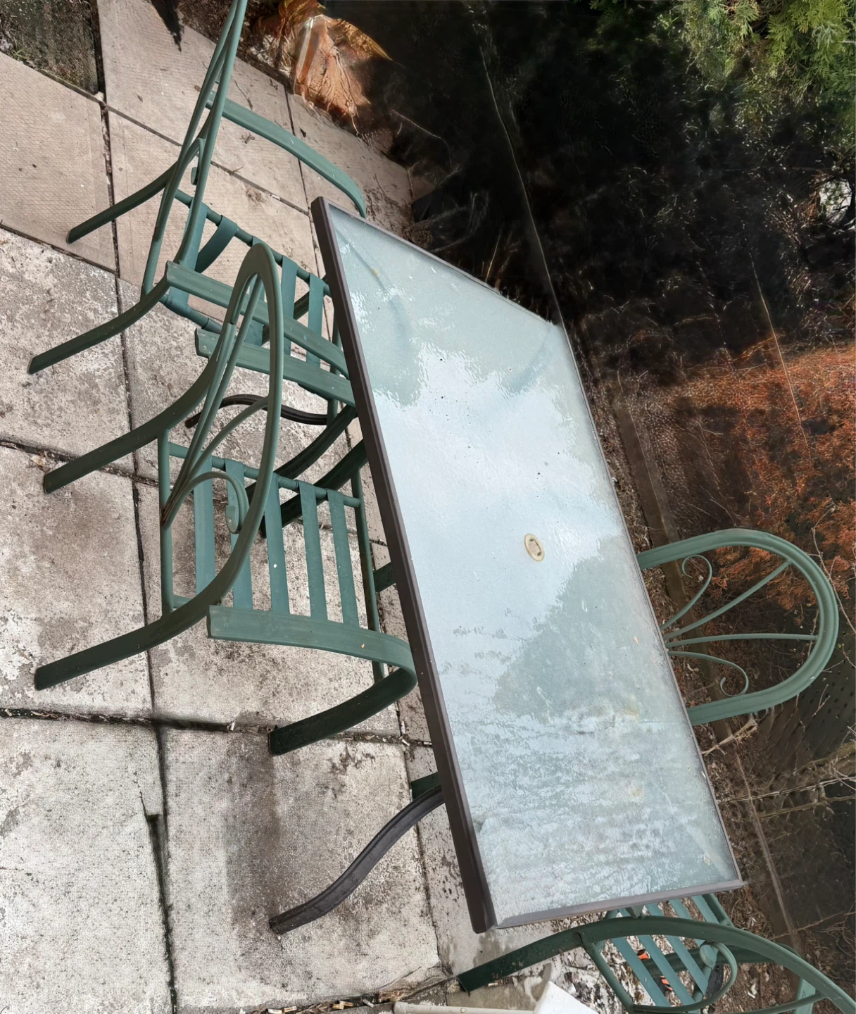 Green Outdoor Bistro Set with Glass Table