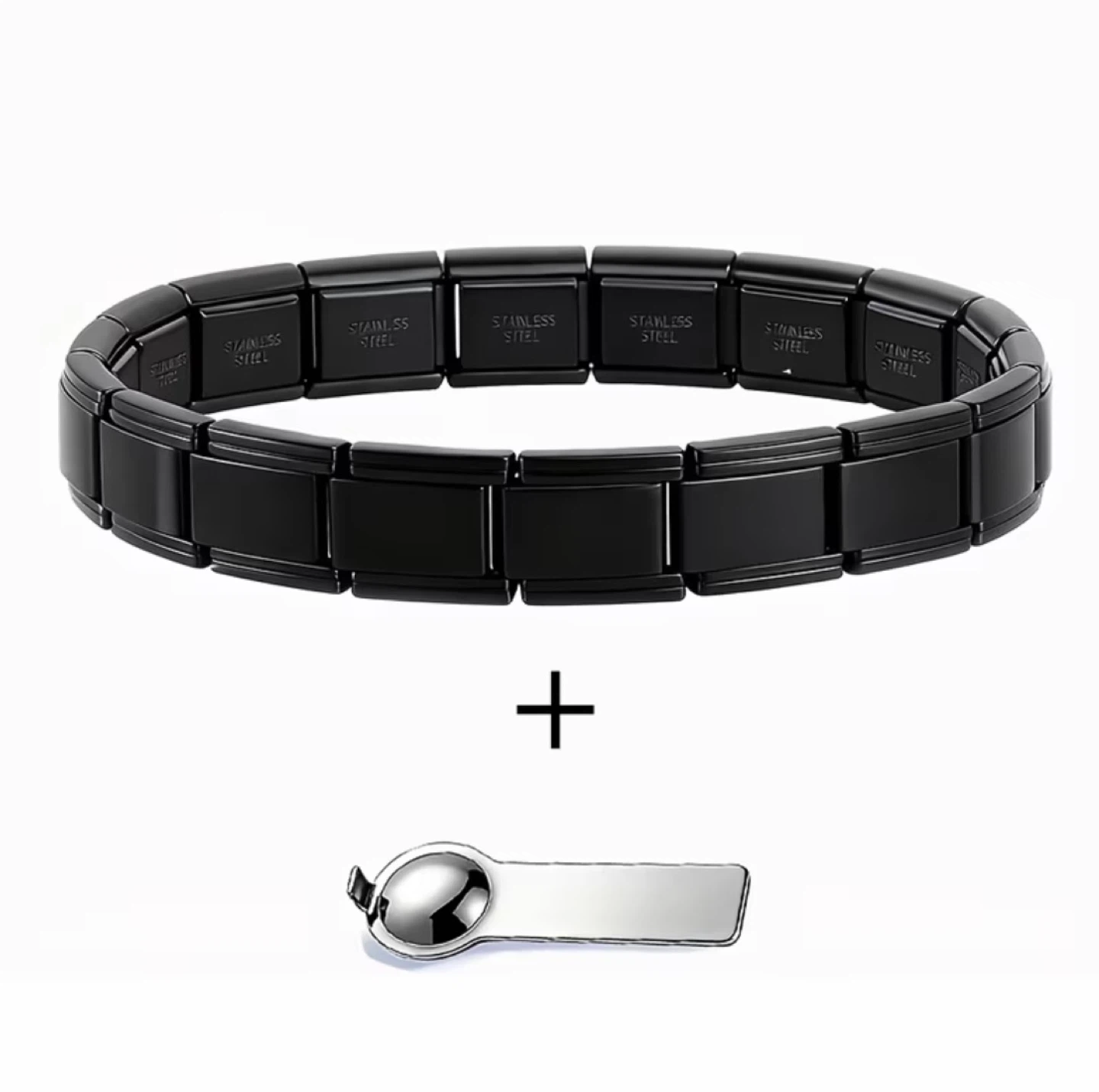 Black Titanium Stainless Steel Charm Bracelet