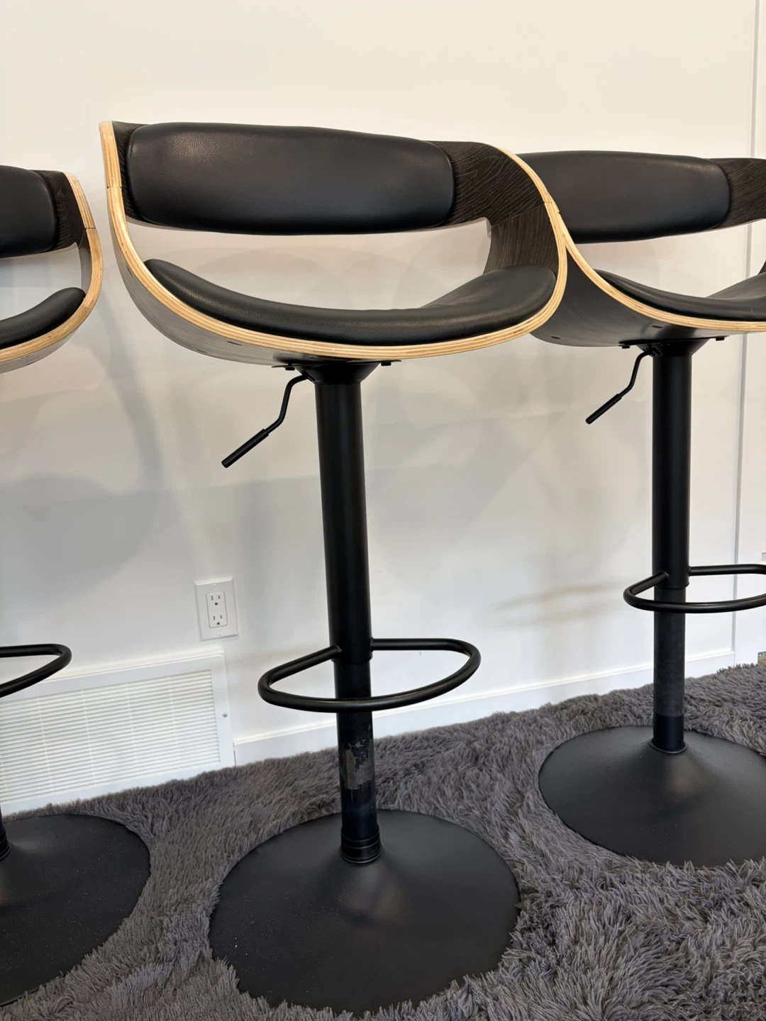 Set of 3 Black Adjustable Bar Stools with Wood Trim - photo 5