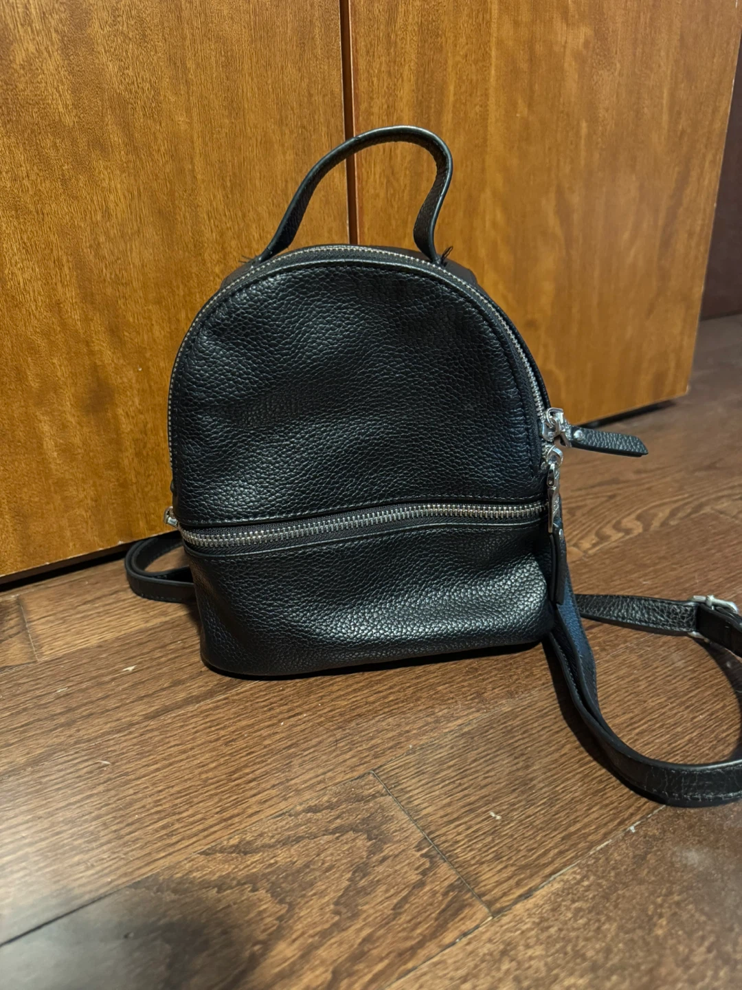 Steve Madden Black Faux Leather Mini Backpack