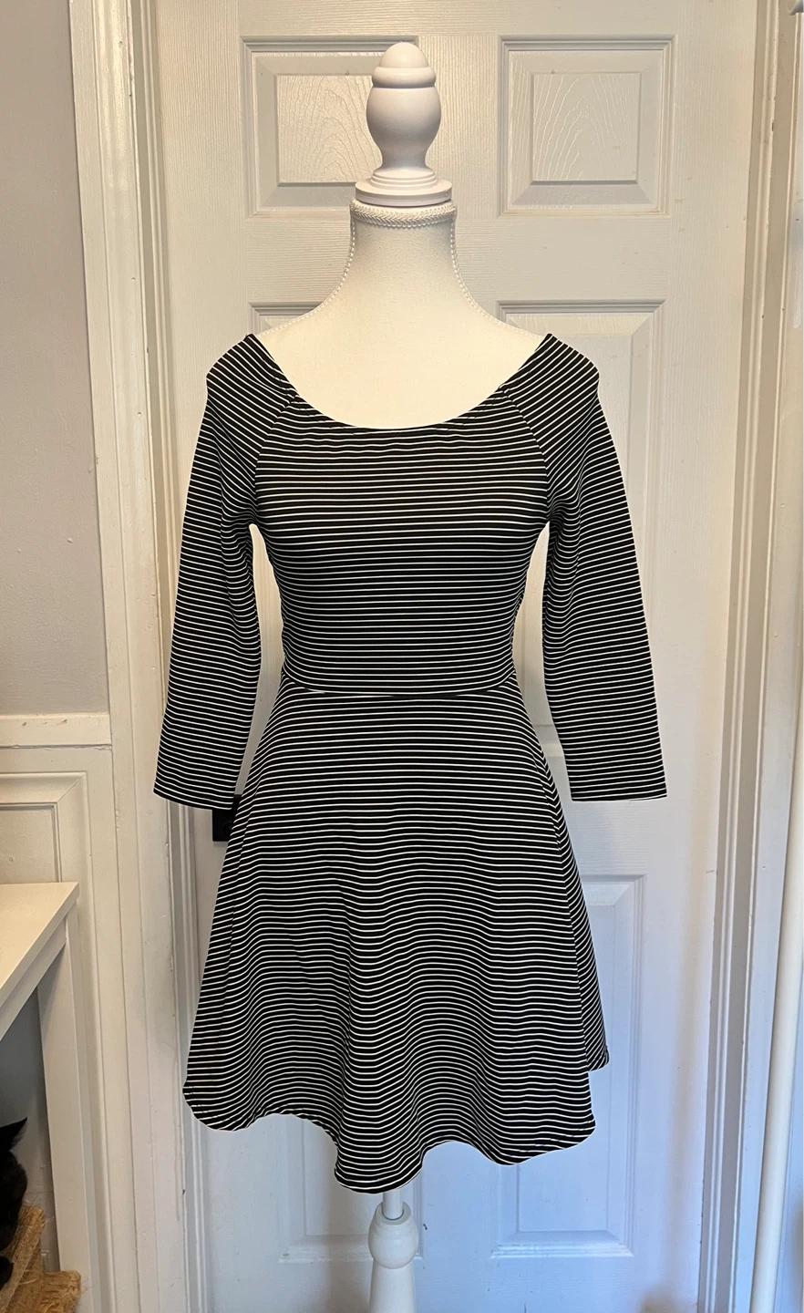 Black and White Striped Cutout Dress