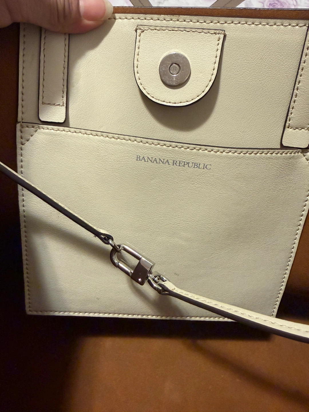 Banana Republic Cream Leather Tote Bag