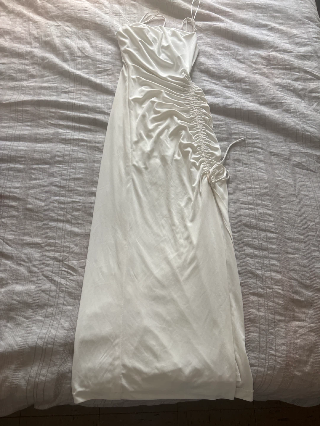 Zara White Ruched Maxi Dress
