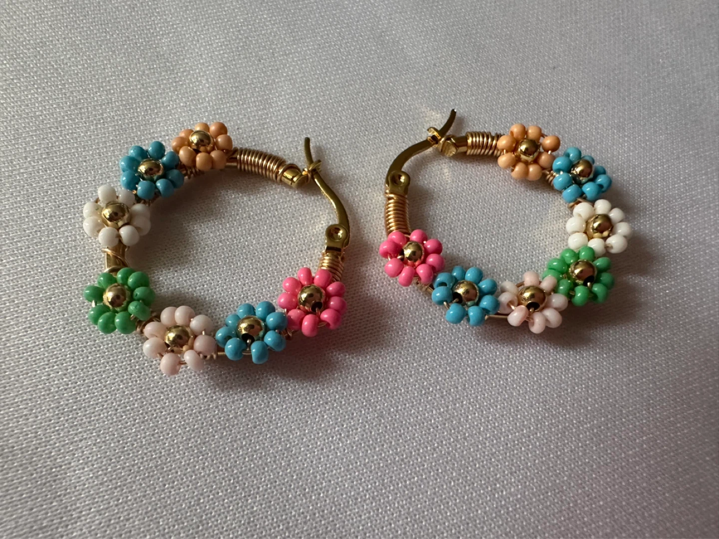 Beaded Flower Hoop Earrings