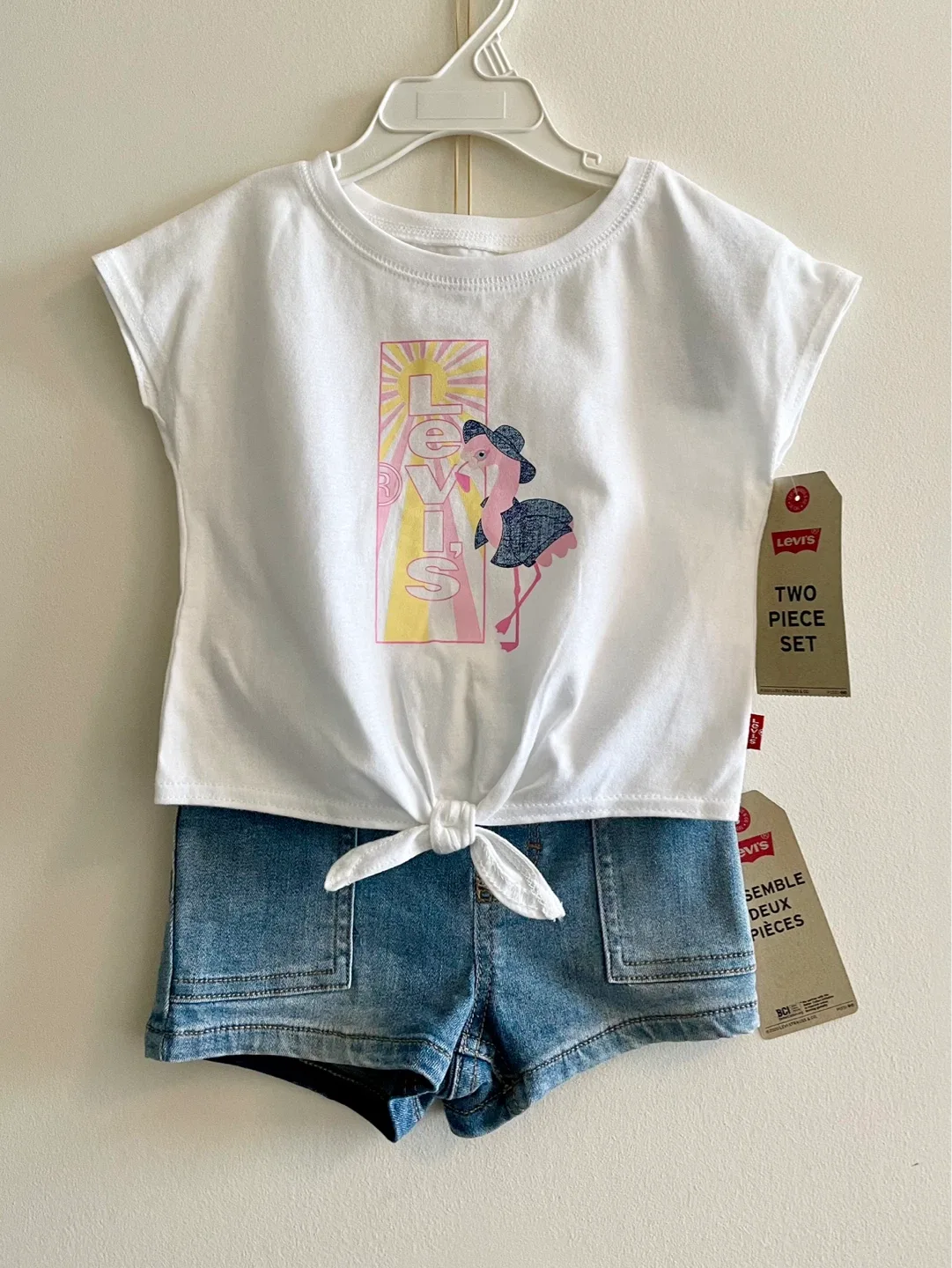 24M Levi's Two-Piece Set - White T-Shirt & Denim Shorts