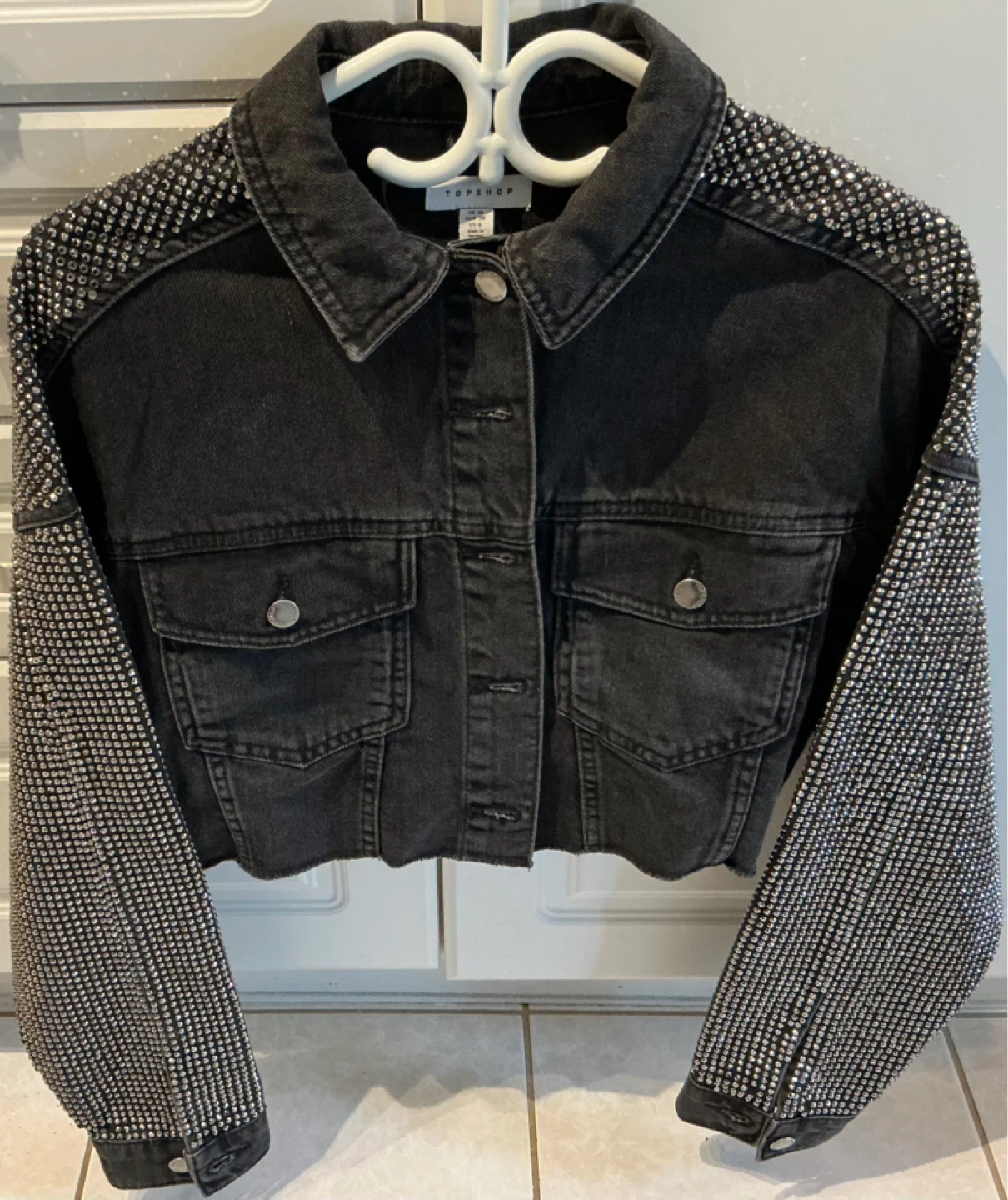 Topshop Black Embellished Denim Jacket