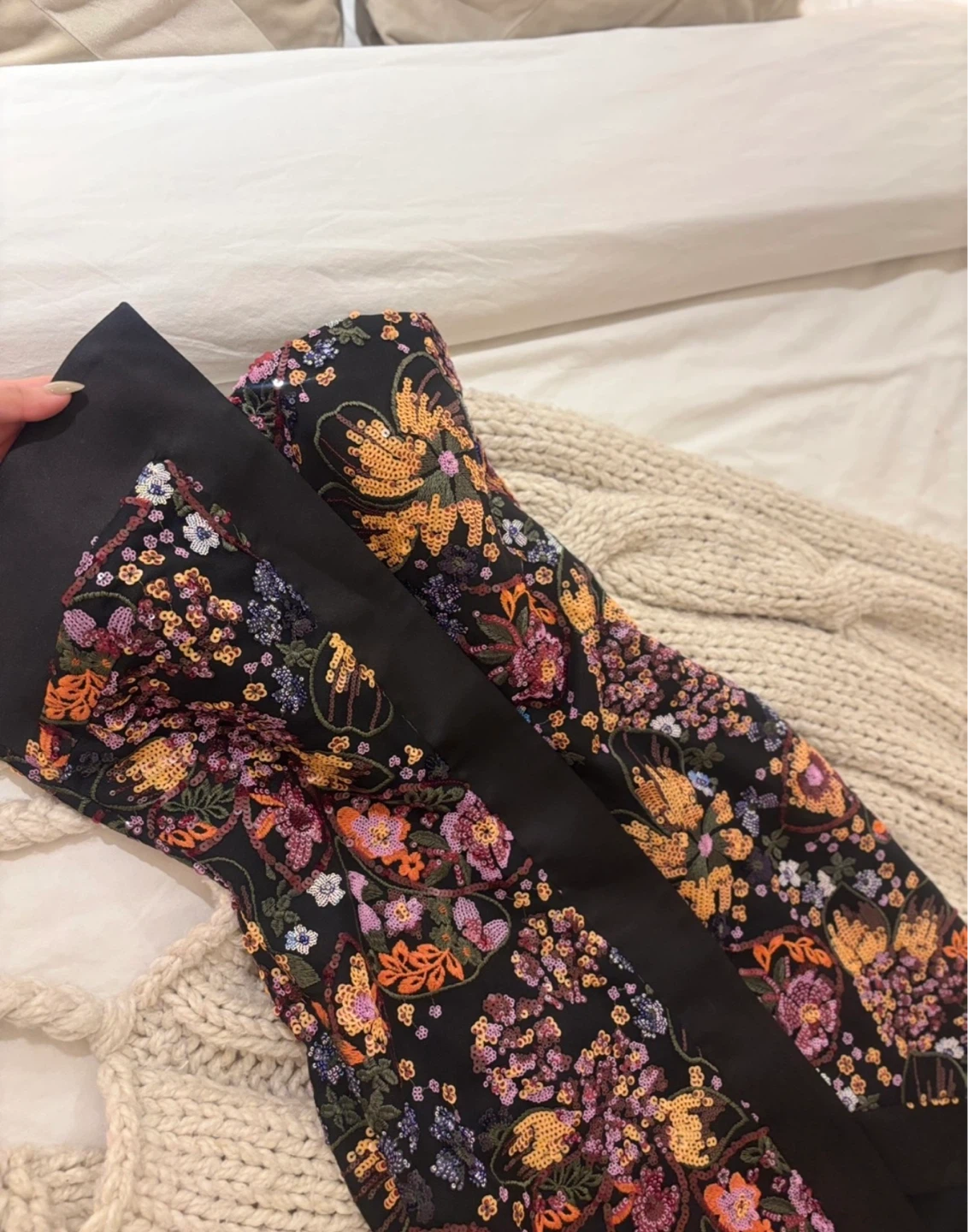 Black strapless floral sequin dress - photo 4