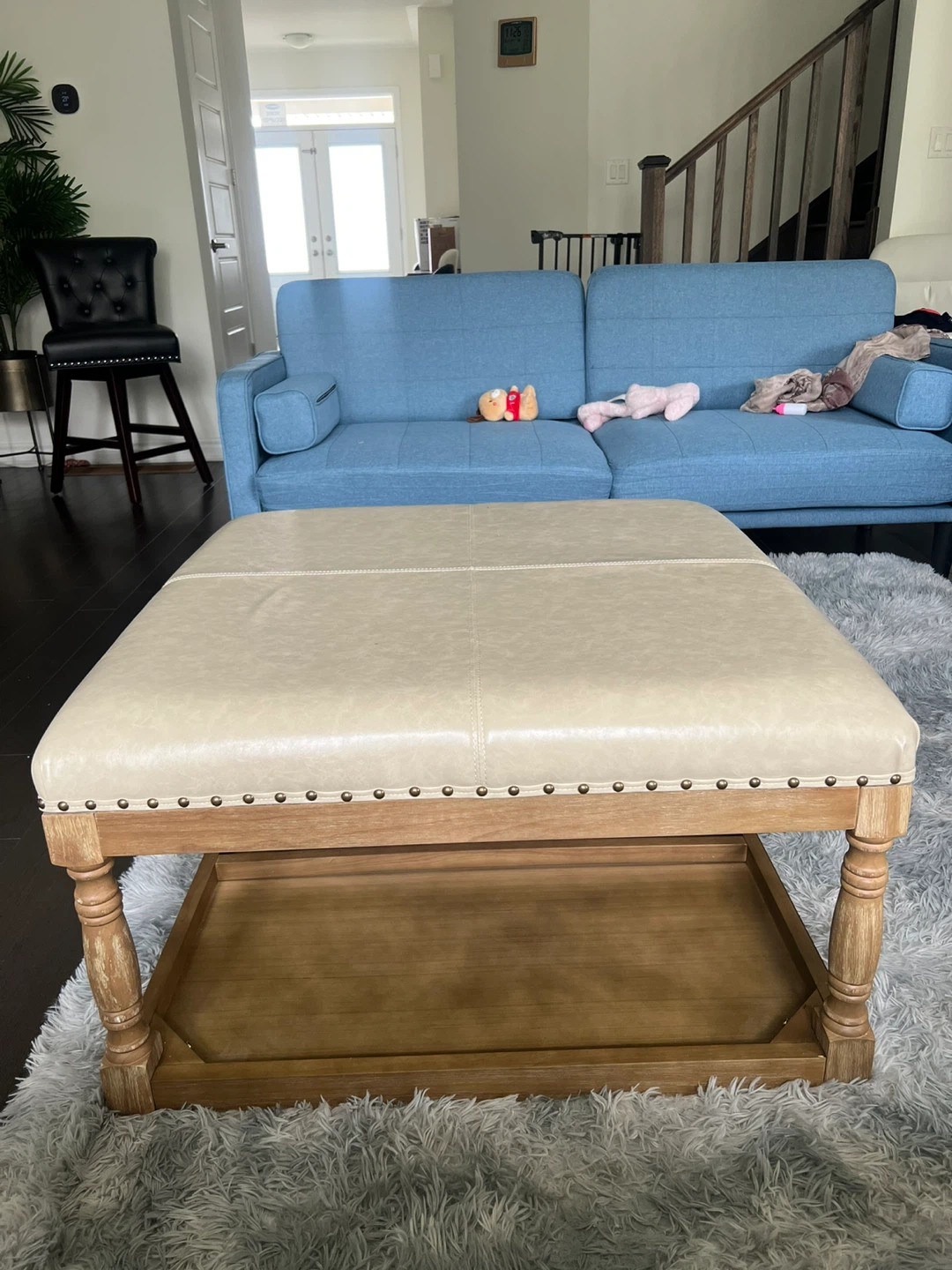 Beige Upholstered Storage Ottoman Coffee Table