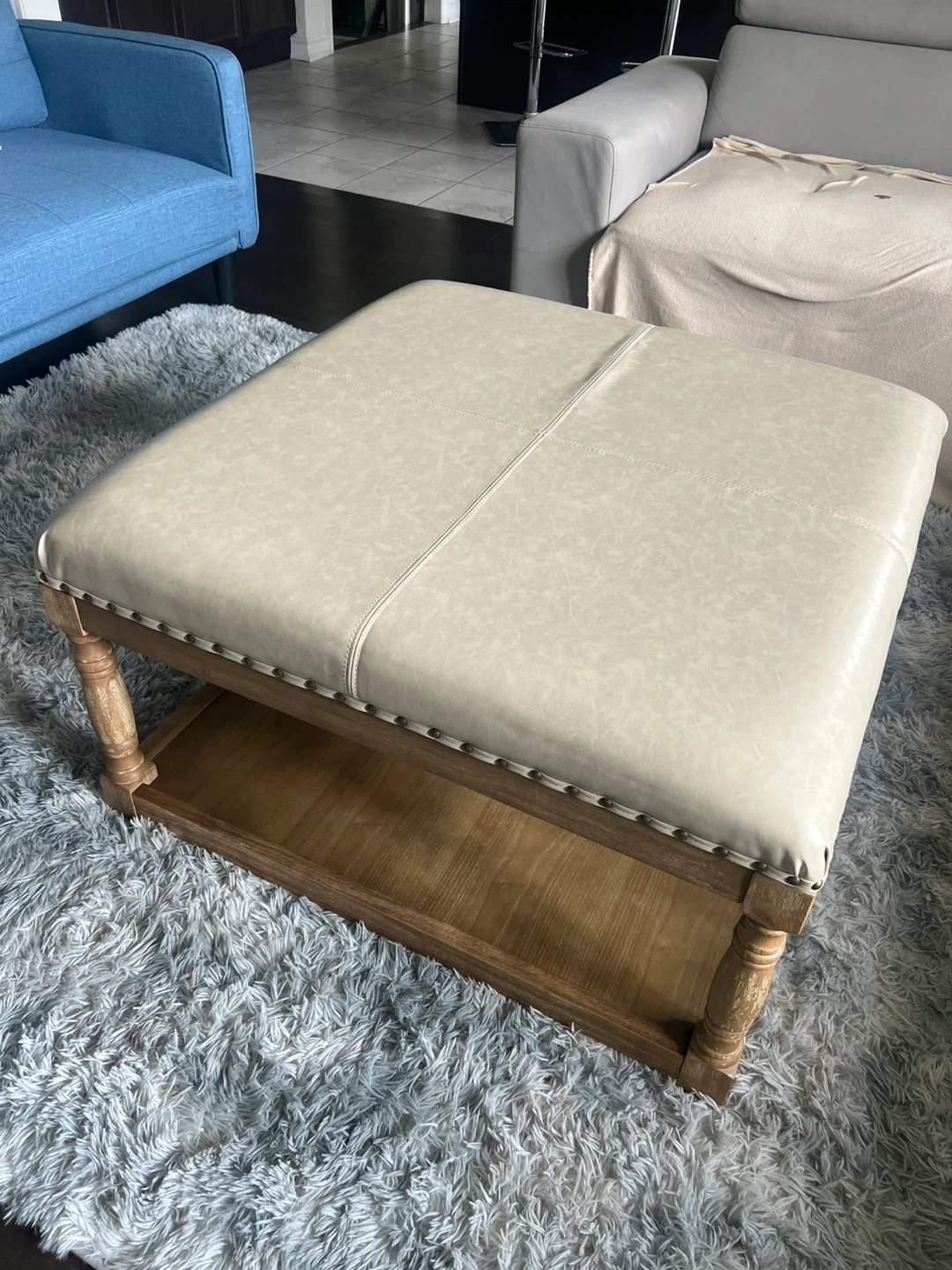 Beige Upholstered Storage Ottoman Coffee Table - photo 2
