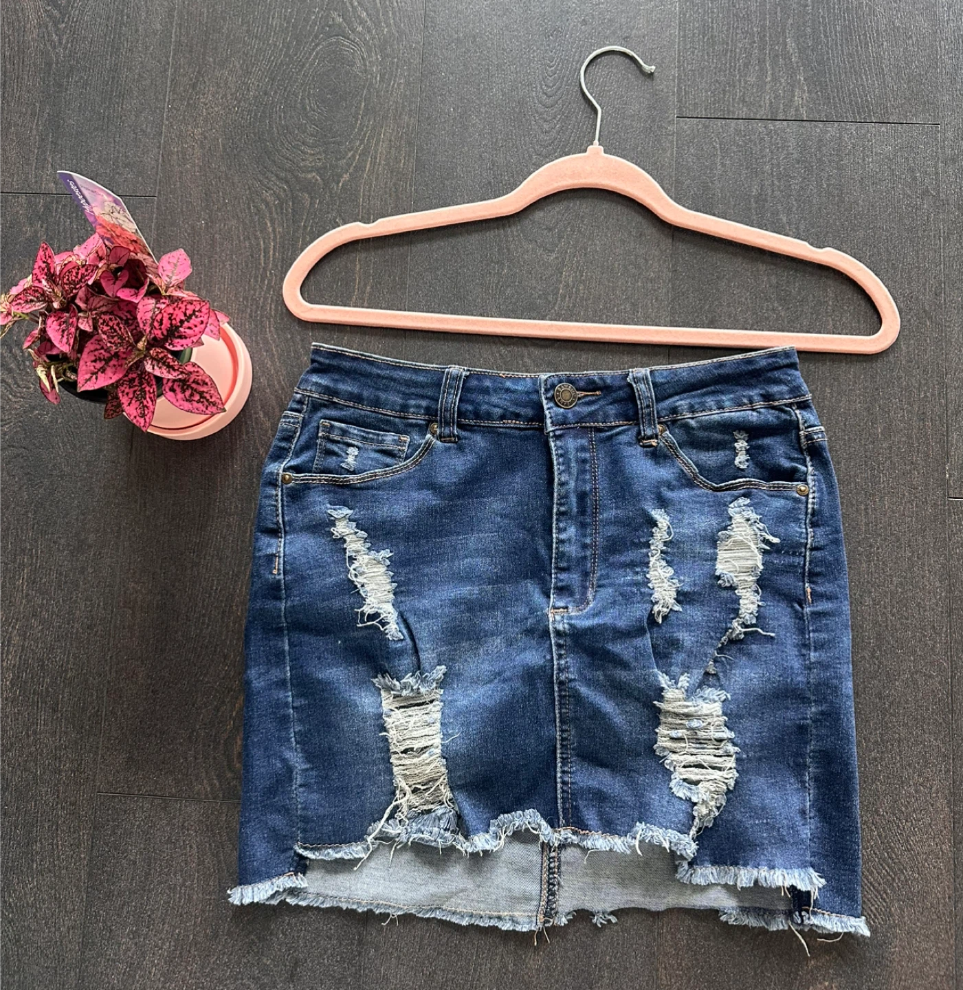 Distressed Denim Mini Skirt - photo 2