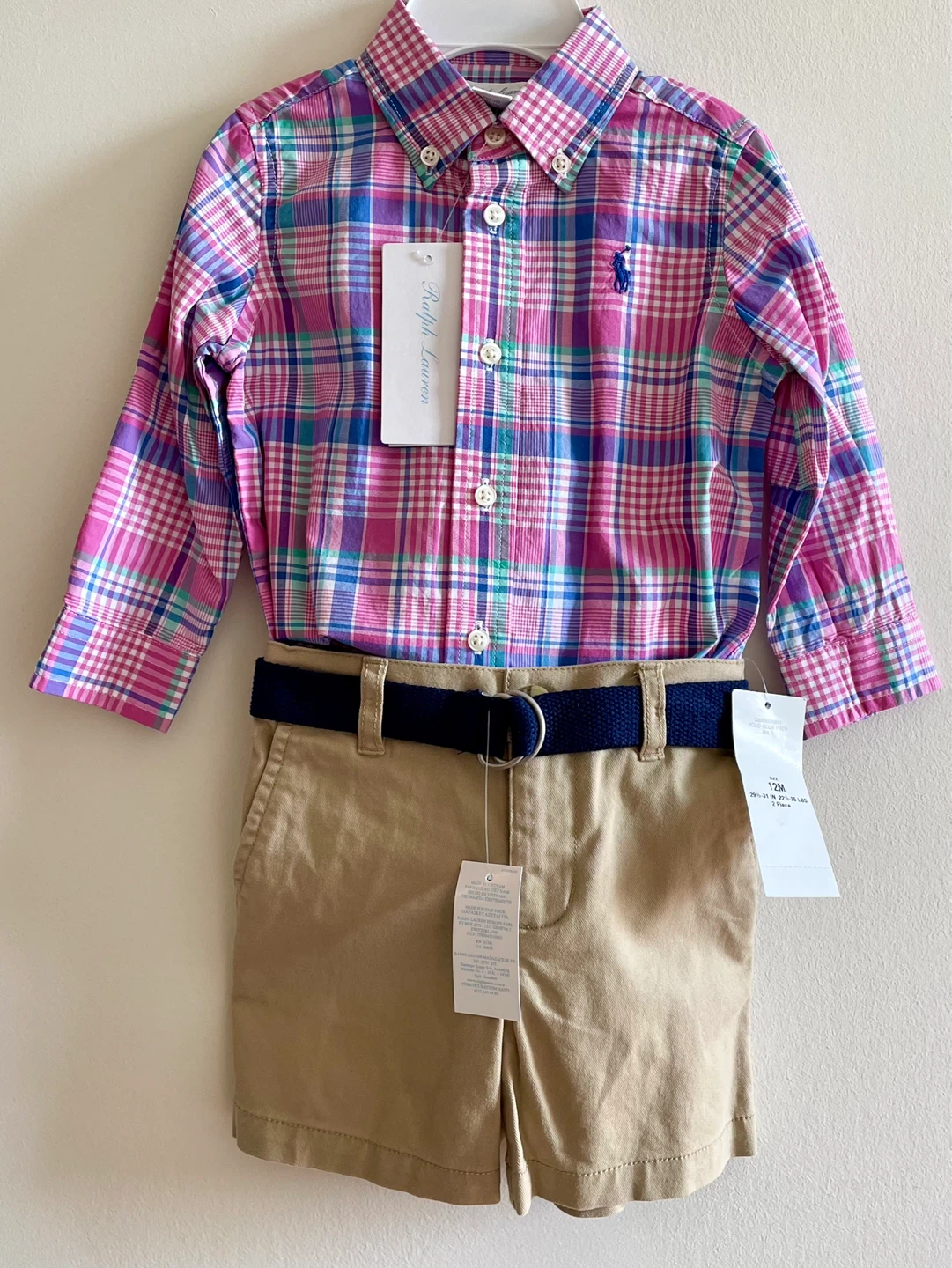 12M Polo Ralph Lauren Plaid Button-Down Shirt & Chino Shorts Set