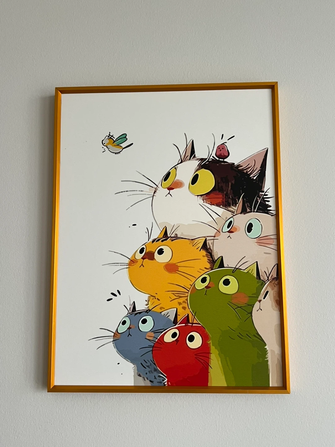 Framed Art Print - Whimsical Cats with Bird