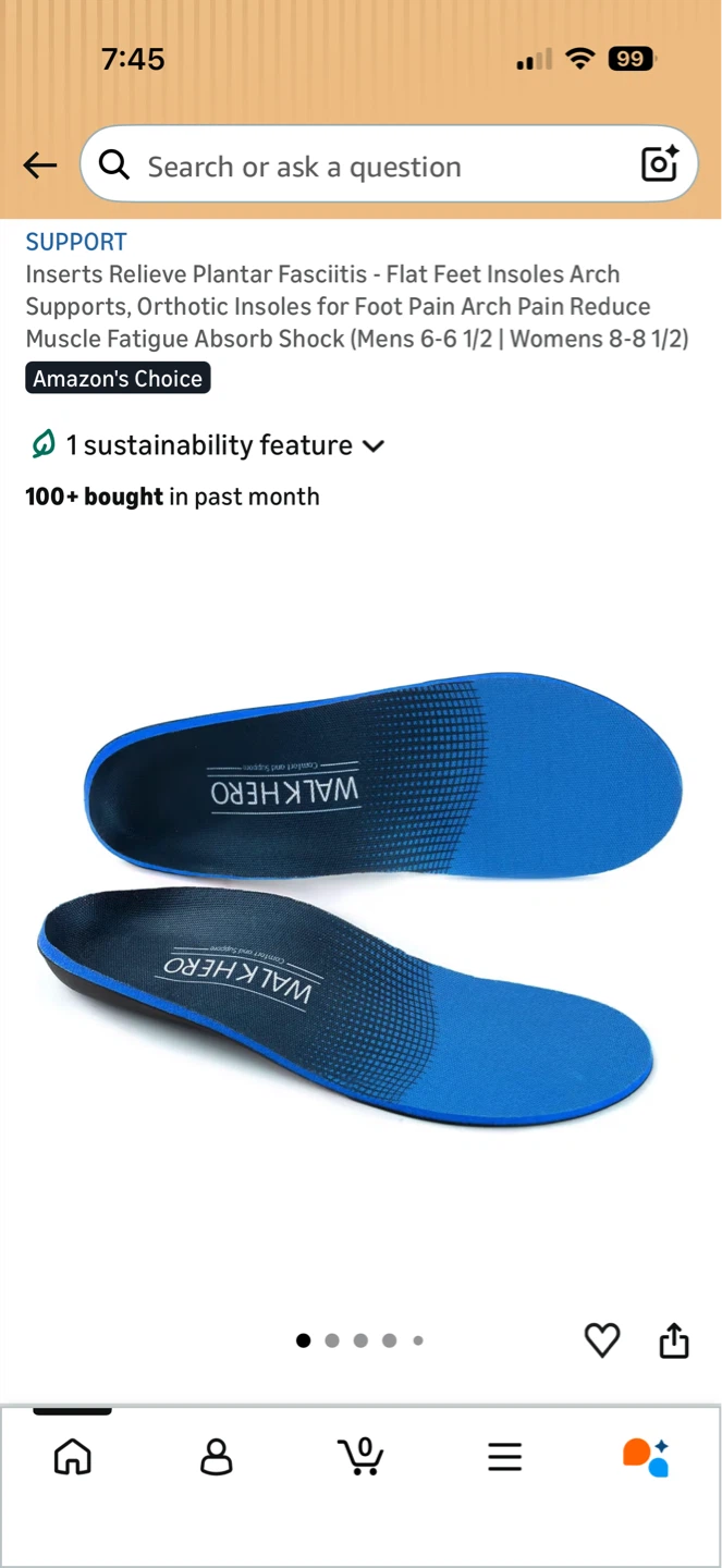 Orthotic Insoles (Mens 6-6.5 Womens 8-8.5)
