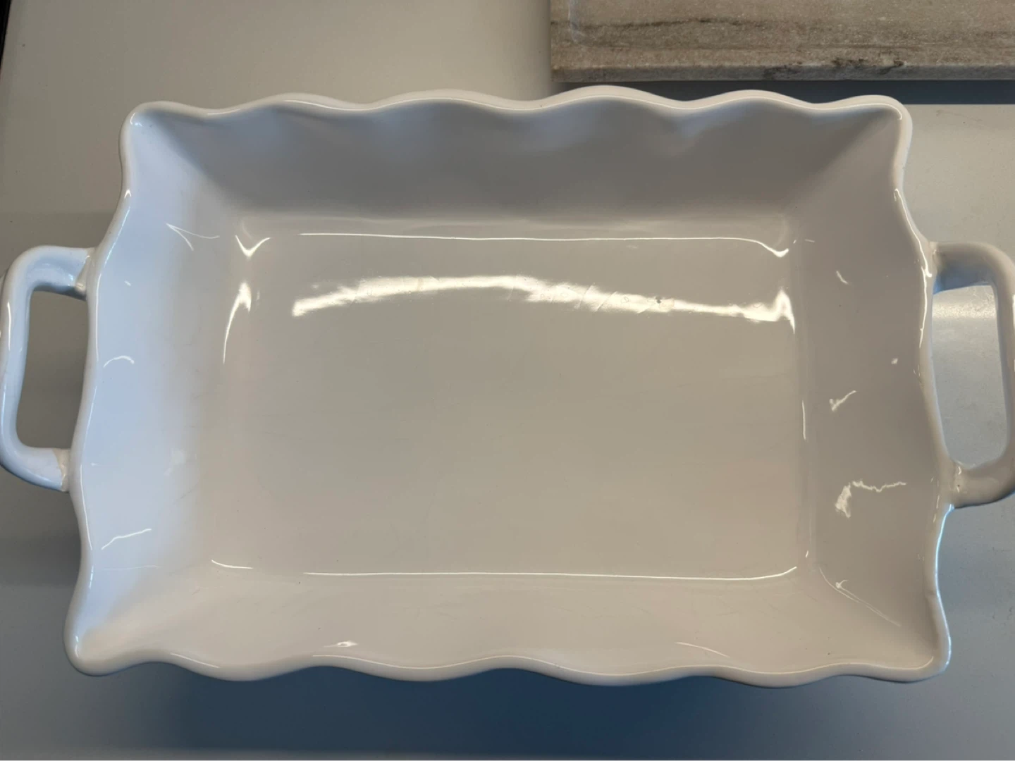 White Ceramic Wavy Baking Tray – 10x14” w/ Handles - photo 3