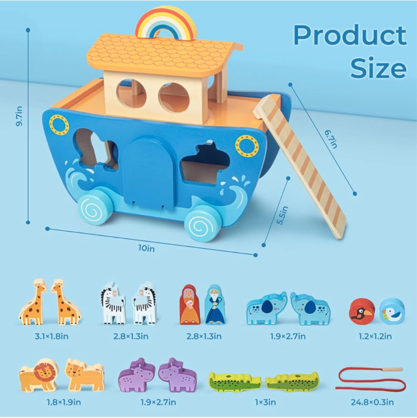 New Wooden Noah's Ark Toy with Animal Shape Sorter - photo 2