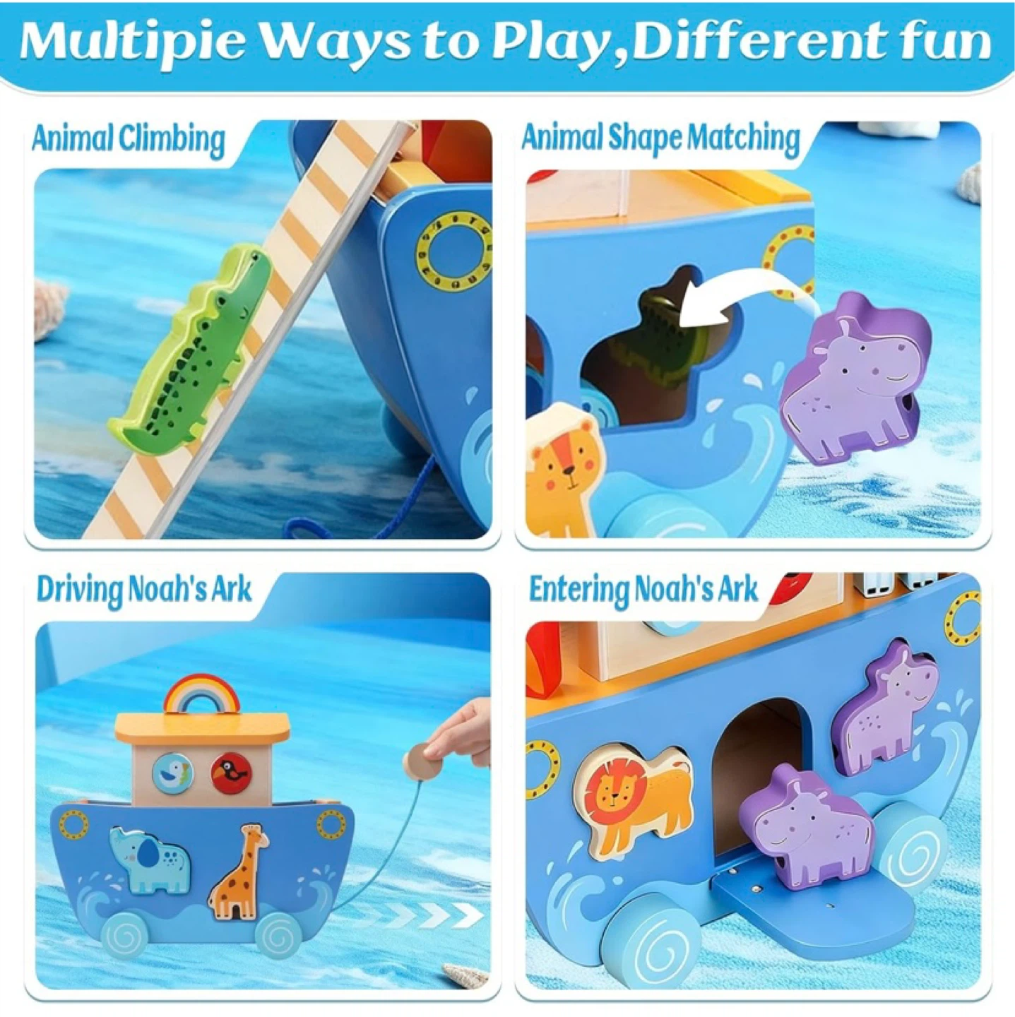 New Wooden Noah's Ark Toy with Animal Shape Sorter - photo 3