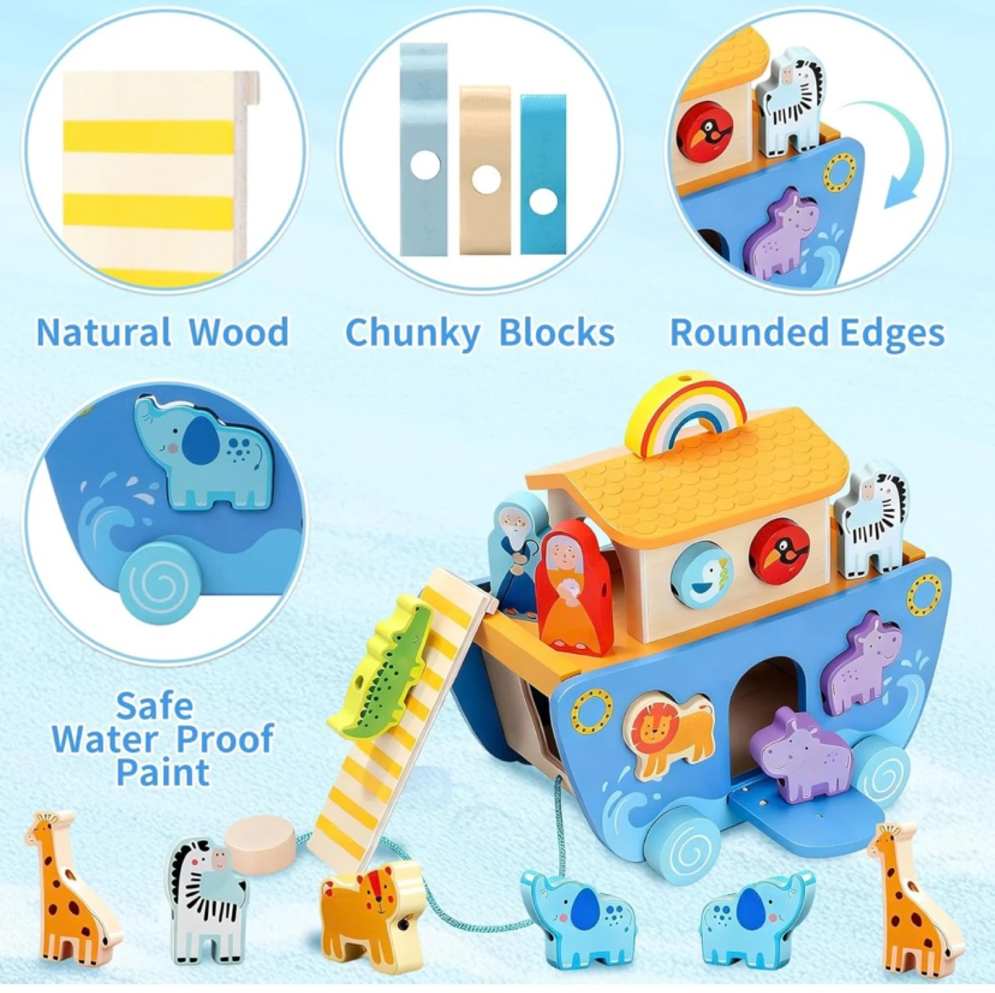 New Wooden Noah's Ark Toy with Animal Shape Sorter - photo 4