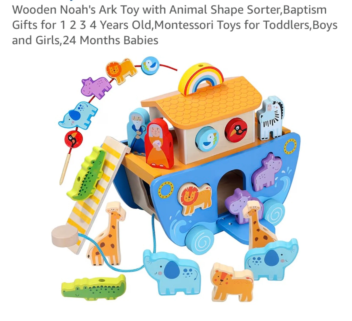 New Wooden Noah's Ark Toy with Animal Shape Sorter