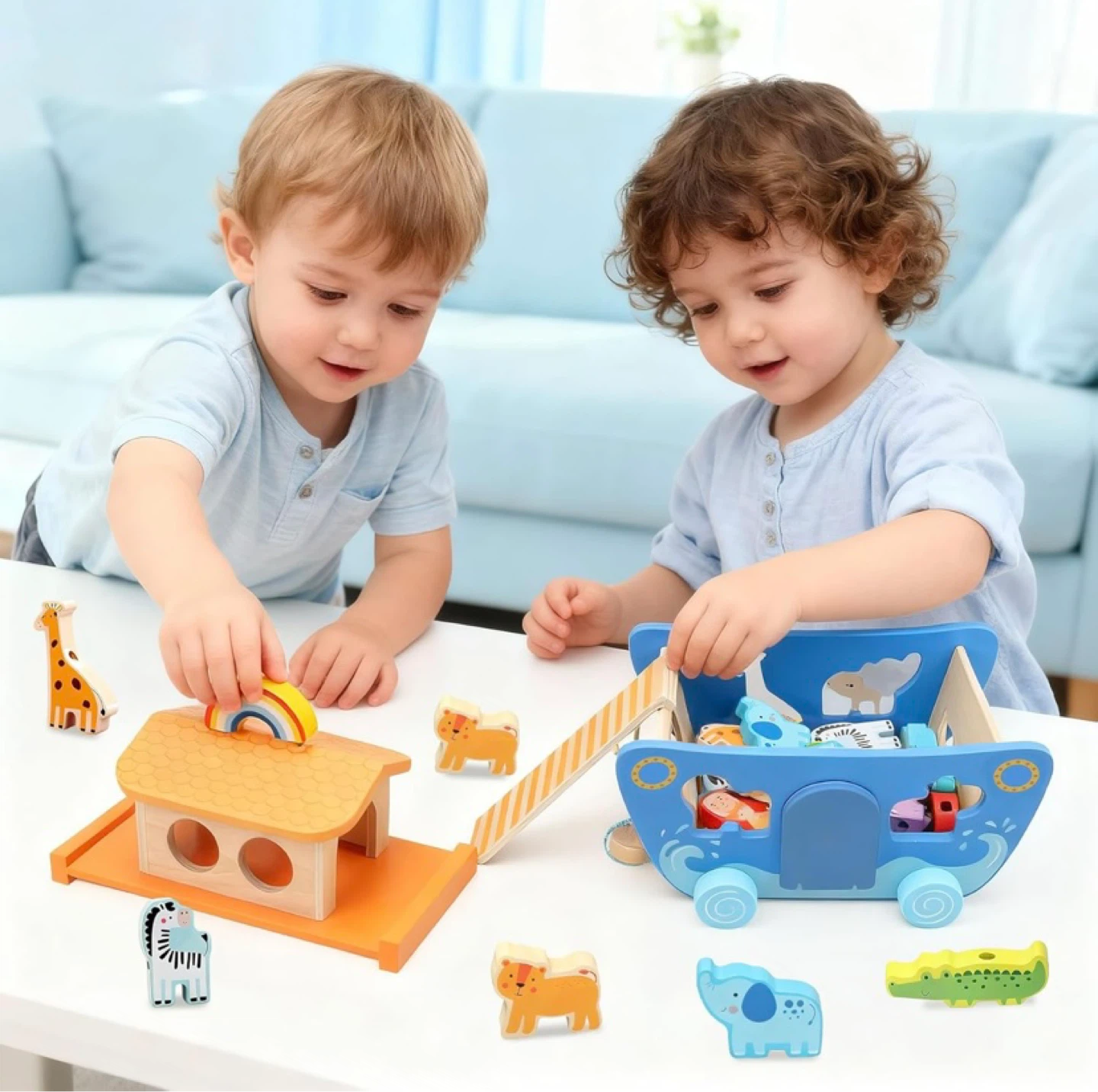 New Wooden Noah's Ark Toy with Animal Shape Sorter - photo 5