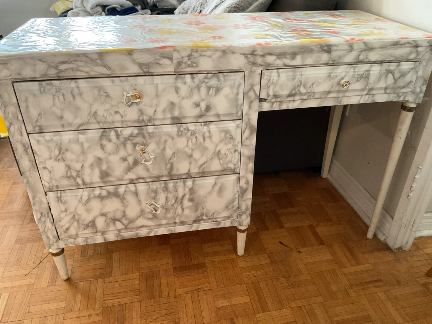 Vintage Desk with Marble Contact Paper