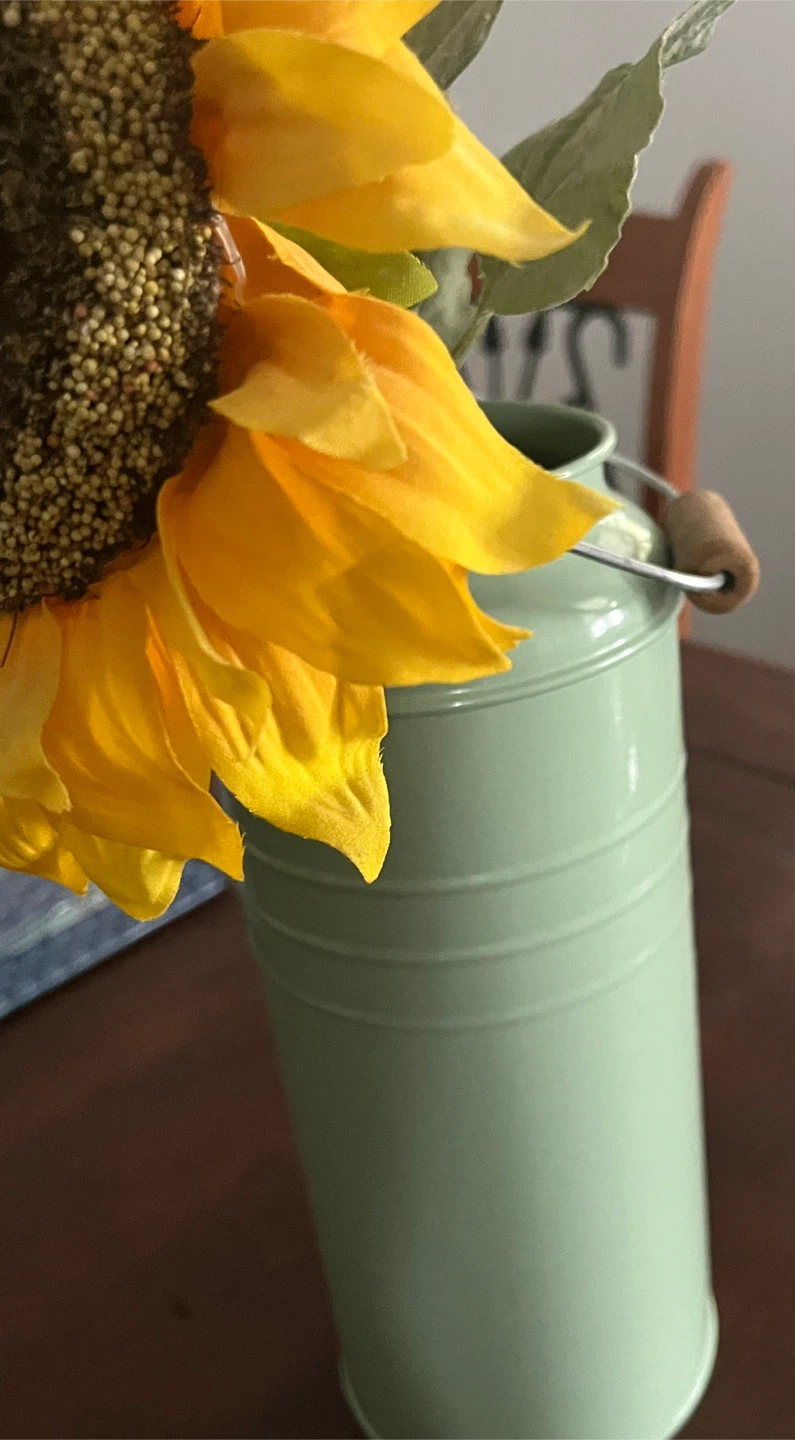 Artificial Sunflowers in Light Green Watering Can Vase - photo 5