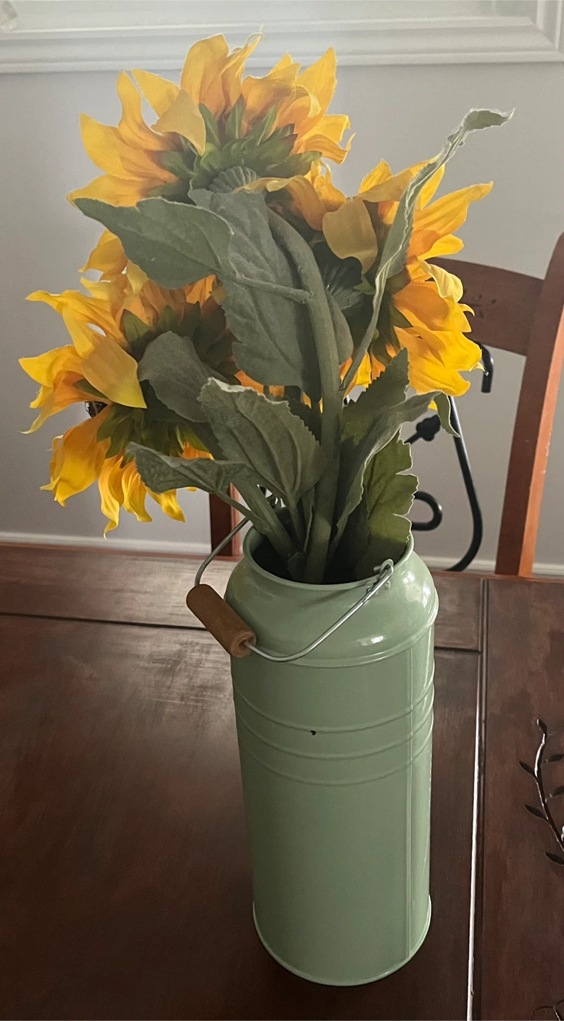 Artificial Sunflowers in Light Green Watering Can Vase - photo 4