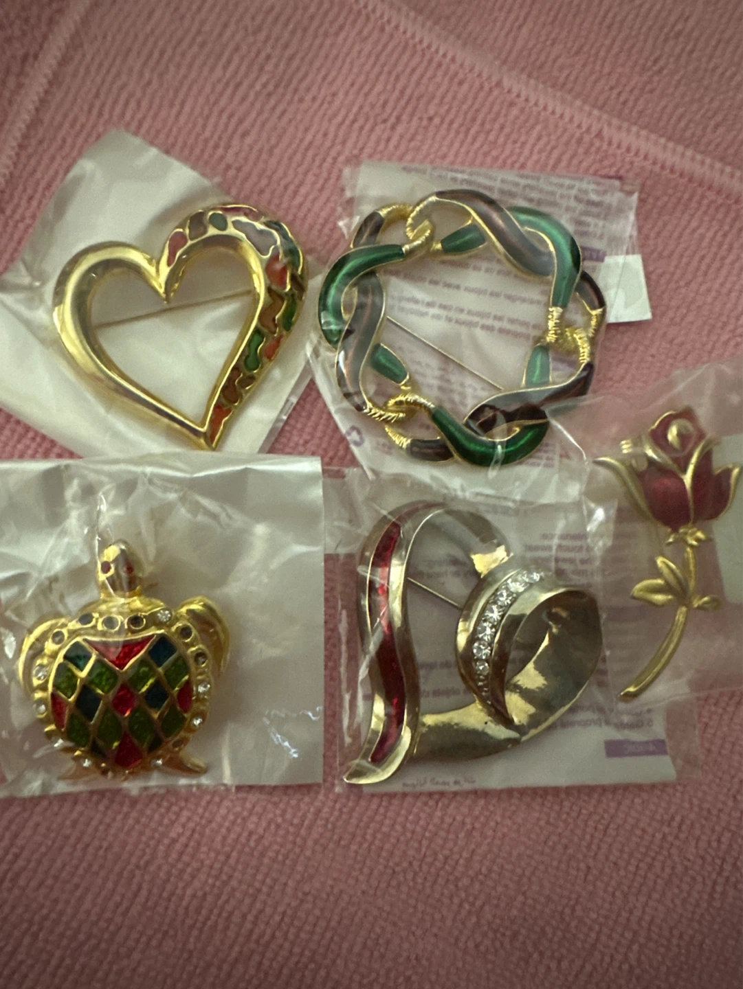 Lot of 4 Enamel and Rhinestone Brooches