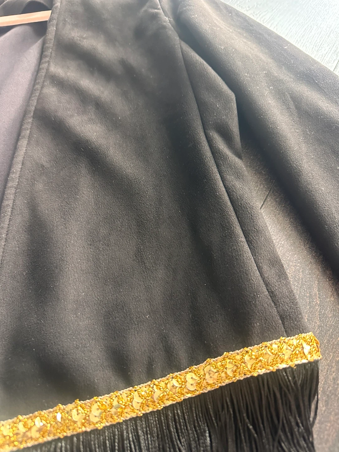 Black Faux Suede Jacket with Gold Sequins and Fringe - photo 3