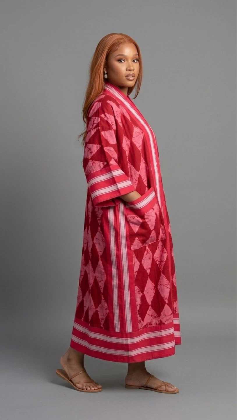 Red Diamond Print Kimono - Aso oke - photo 2