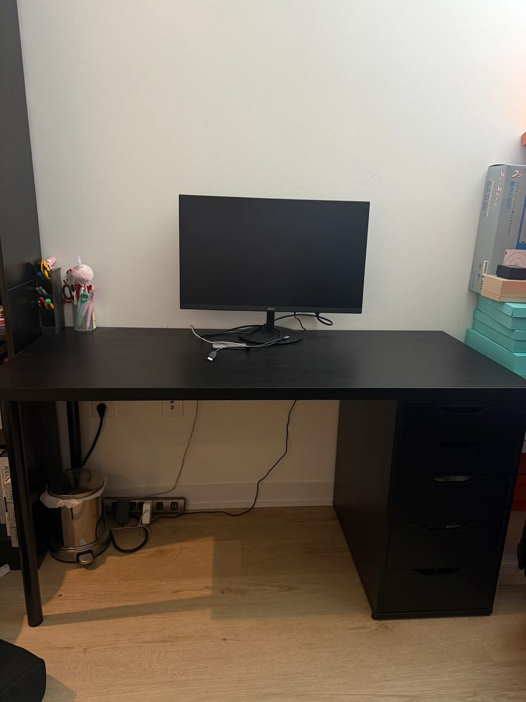 Ikea Black Desk with Drawers