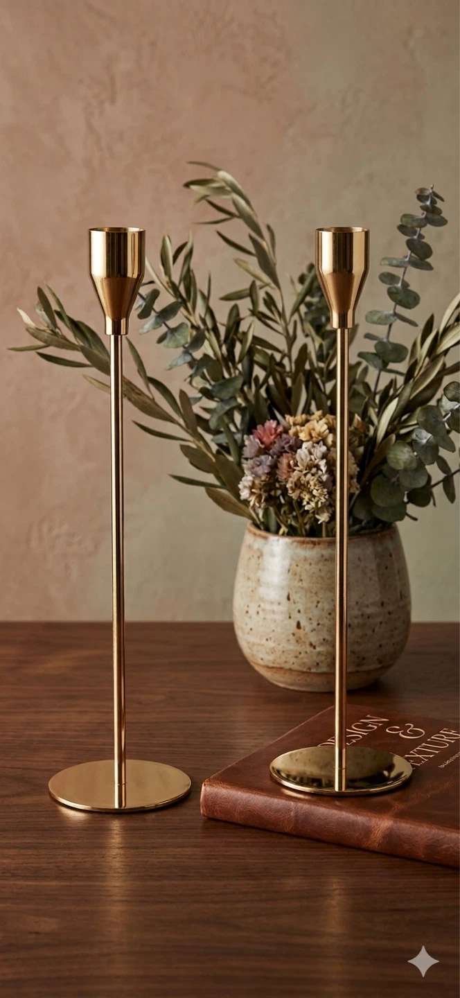 Gold Metal Candlesticks (Set of 2)