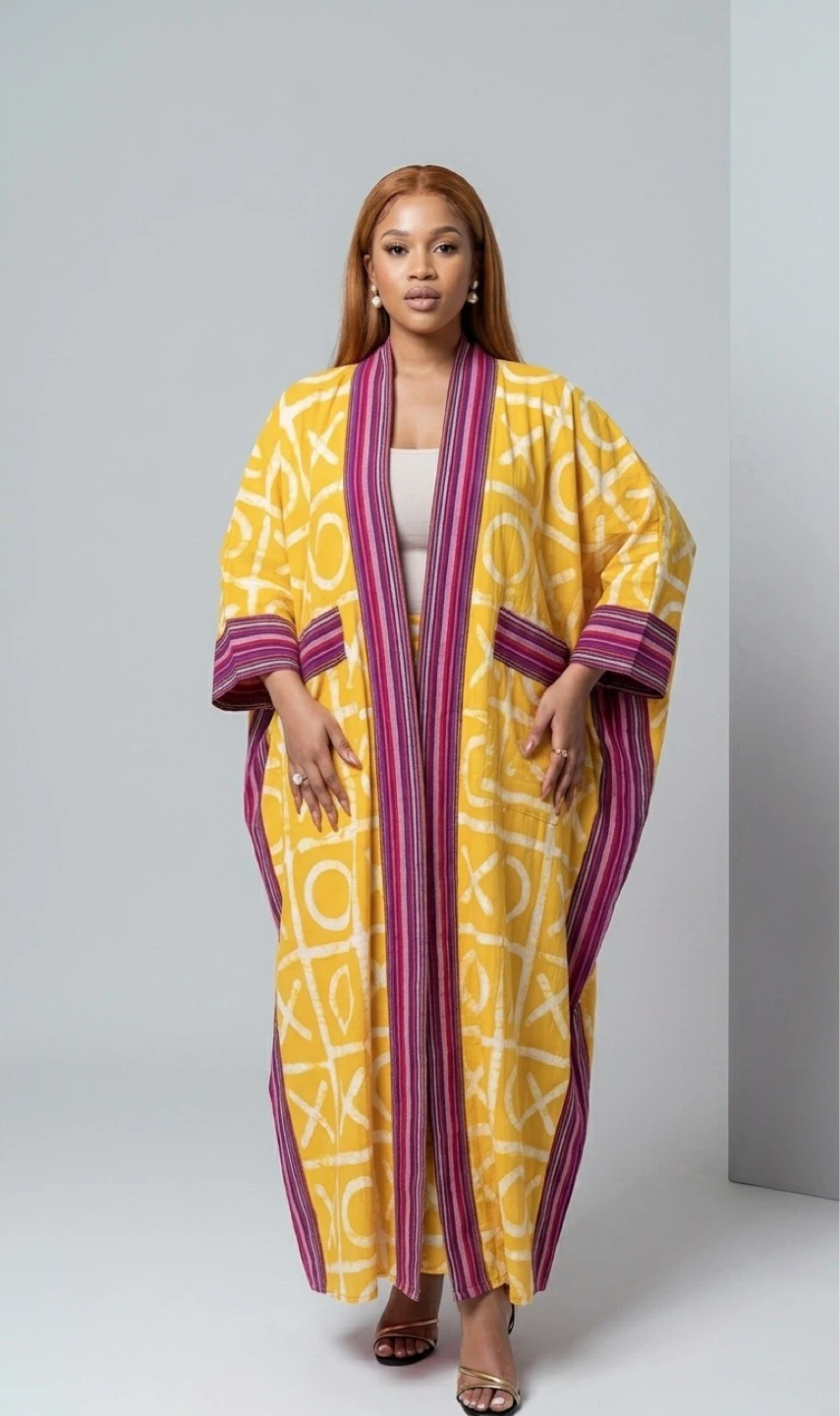 Yellow Printed aso oke Kimono Robe - photo 2