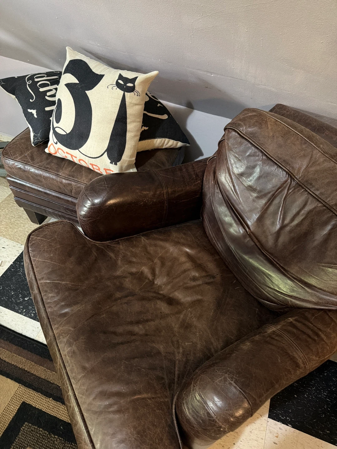 Brown Leather Armchair with Ottoman - photo 2