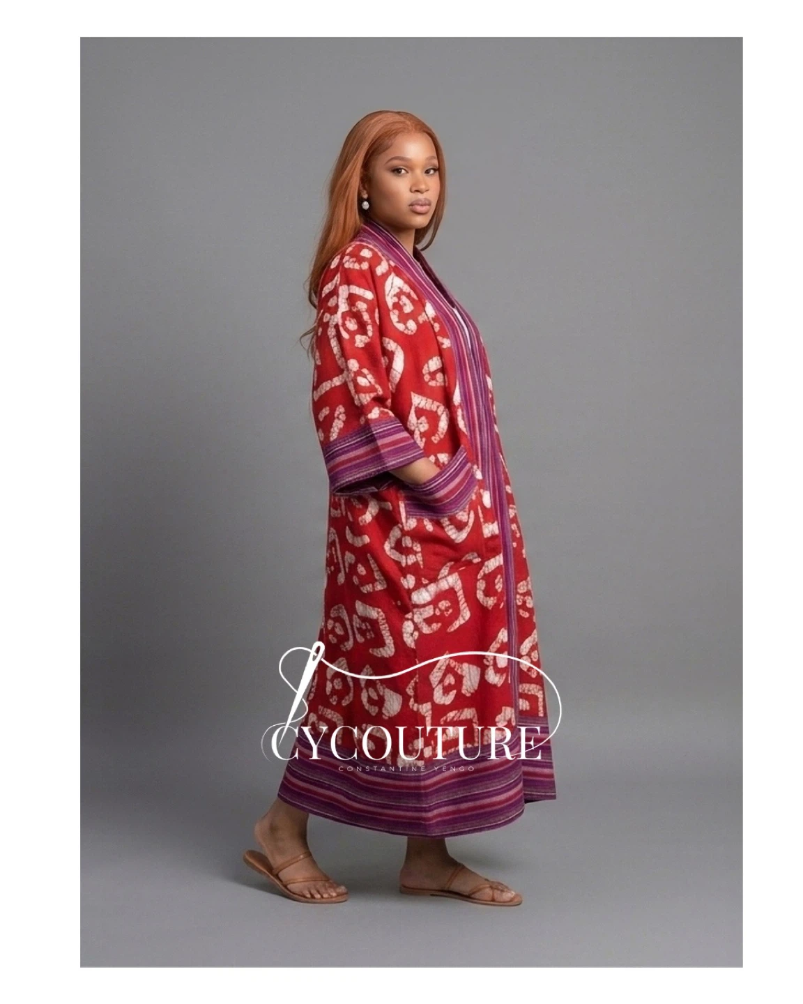 Red aso oke Kimono Robe