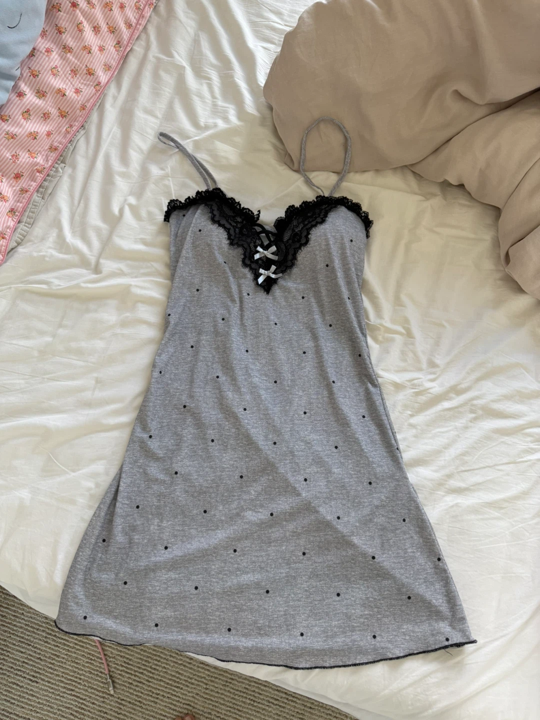 Grey polka dot slip dress