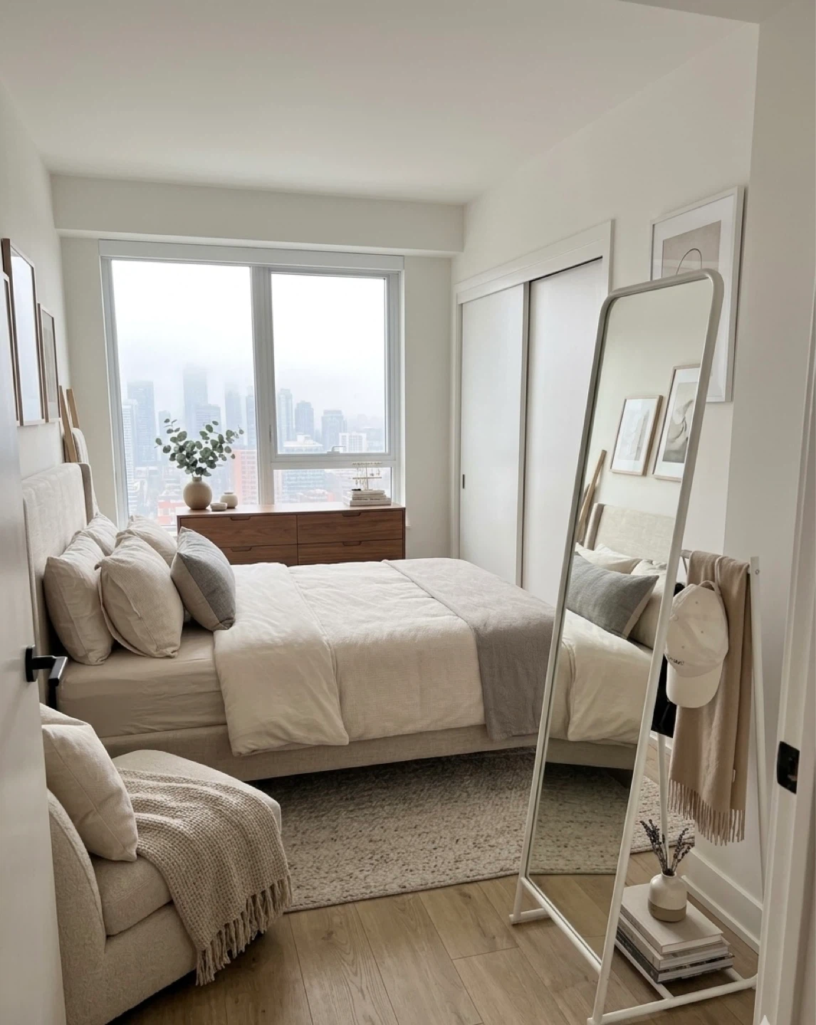 White Full Length Mirror with Hooks