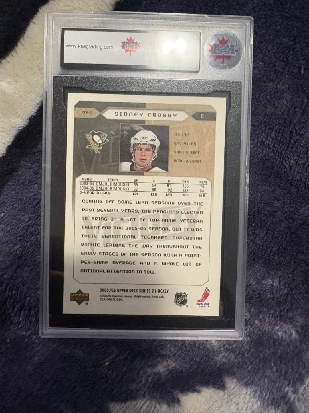 2005-06 Upper Deck Sidney Crosby Rookie Card #285 - photo 2