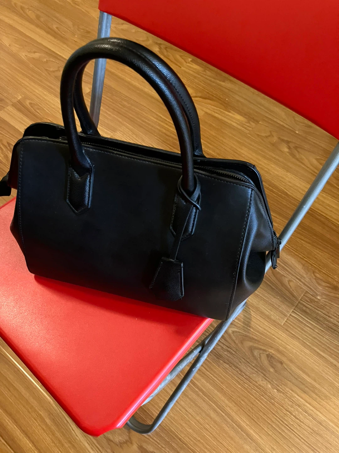 Black Faux Leather Satchel Handbag - photo 4