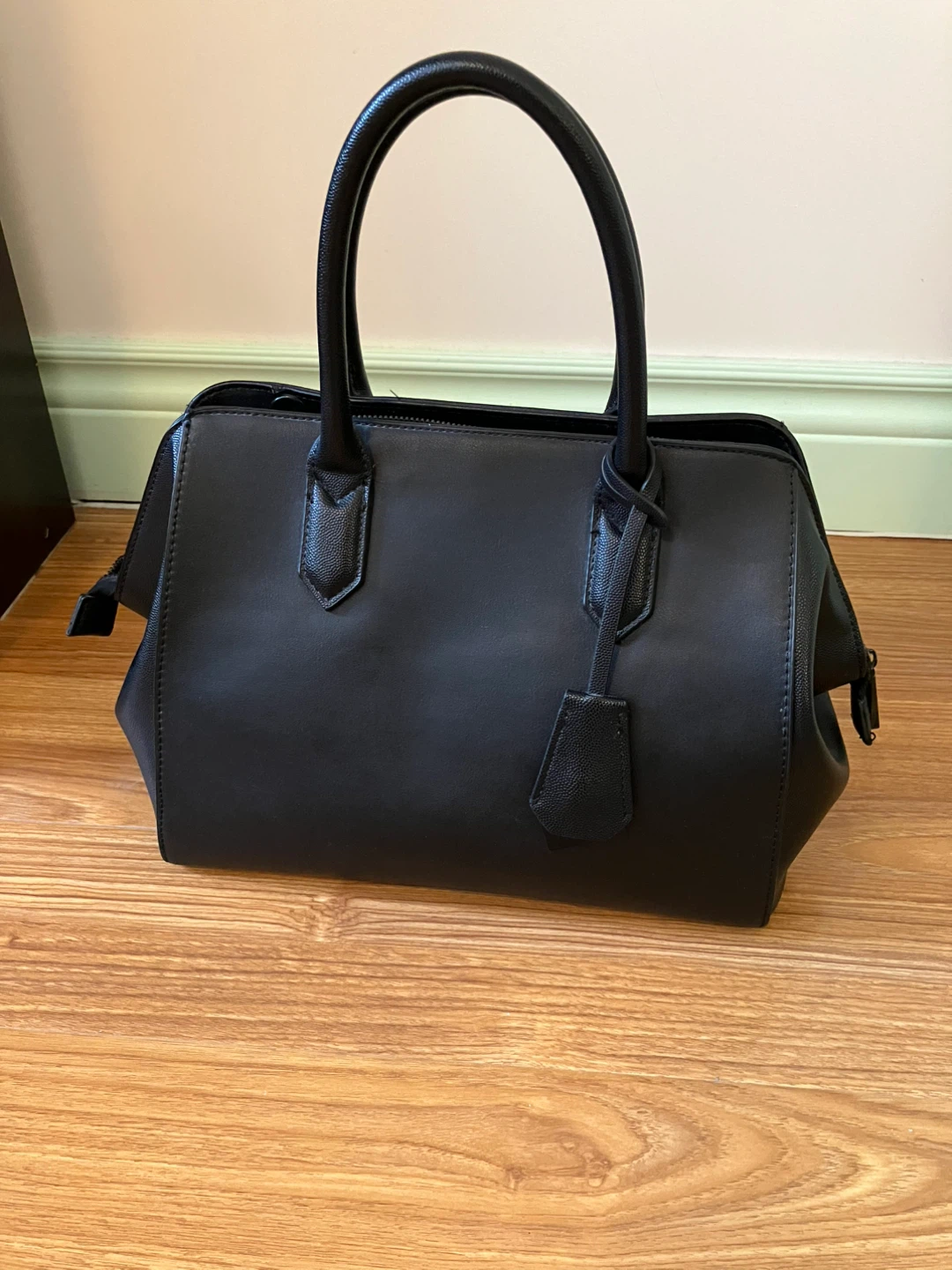 Black Faux Leather Satchel Handbag