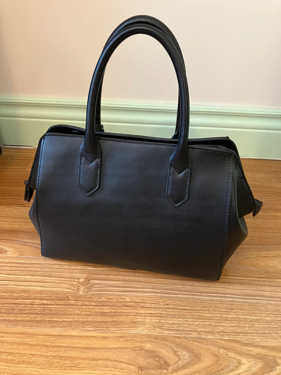 Black Faux Leather Satchel Handbag - photo 2
