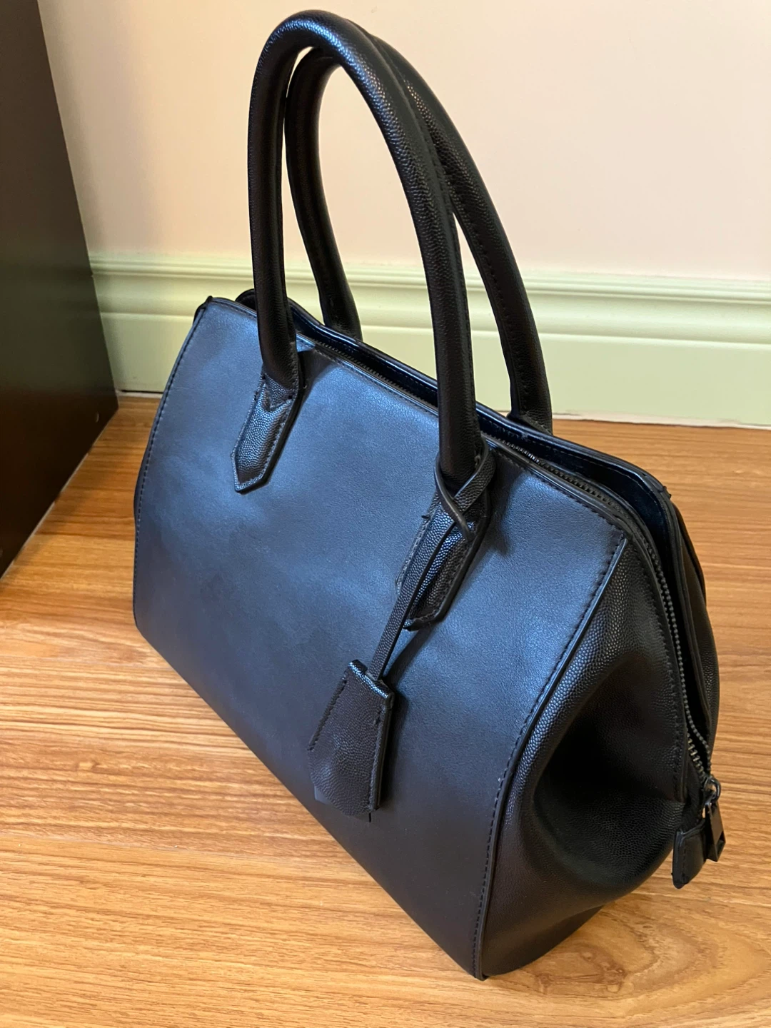 Black Faux Leather Satchel Handbag - photo 3